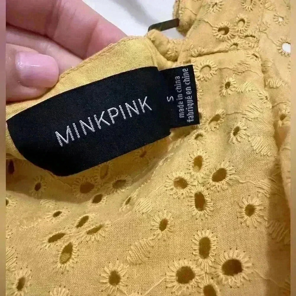 MINKPINK size small yellow embroidered floral jumpsuit with ruffles and pockets - Picture 8 of 9